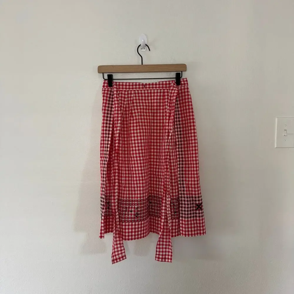 Vintage Women's Red White Gingham Cotton Waist Apron